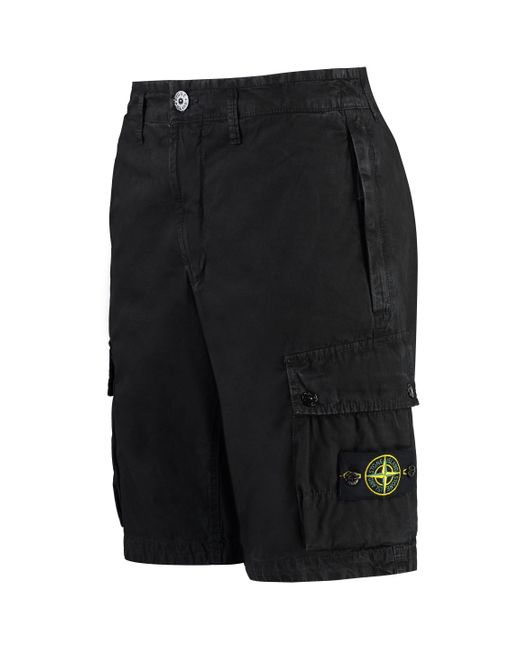 Stone Island Black Cotton Bermuda Shorts for men