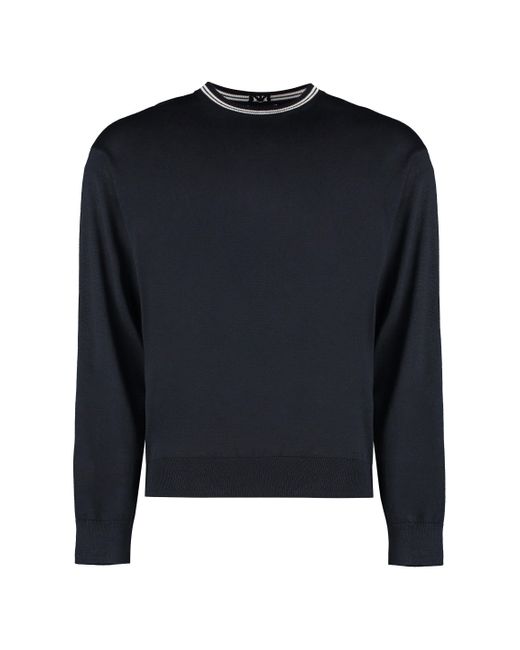 Emporio Armani Blue Virgin Wool Crew-Neck Sweater for men