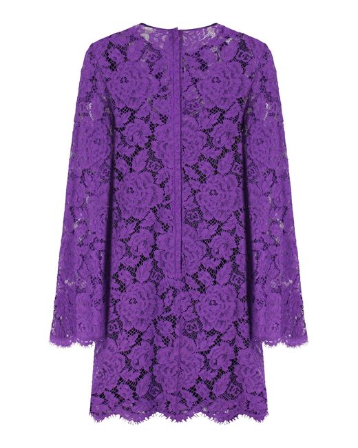 Dolce & Gabbana Purple Lace Mini Dress