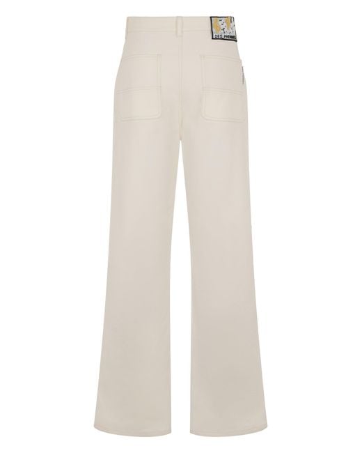 Des Phemmes White Loose Pants With Jewelry Stones