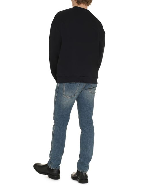 Giorgio Armani Blue Embroidered Logo Crew-neck Sweatshirt for men