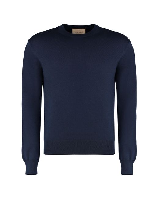 Gucci Blue Crew-neck Wool Sweater for men