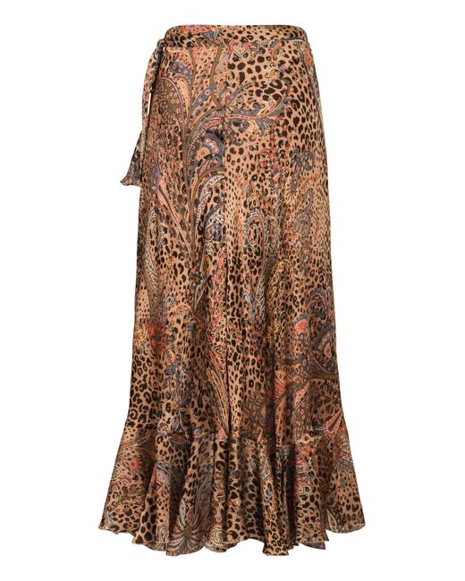 Etro Brown Printed Silk Skirt
