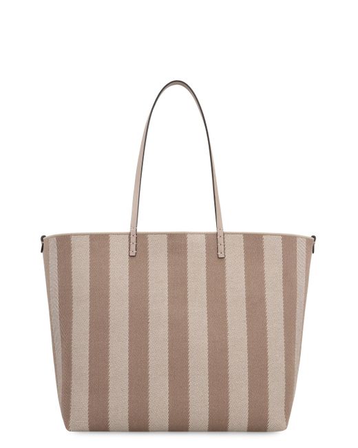 Fendi Brown Pequin Striped And Ff Fabric Roll Large Reversible Shopper