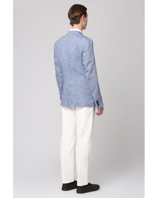 Dolce & Gabbana Blue Double-breasted Linen Jacket for men