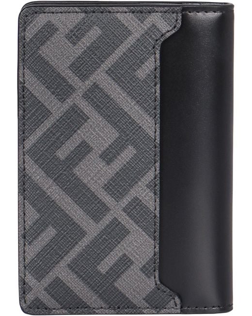 Fendi Black Squared Ff Leather Card Holder for men
