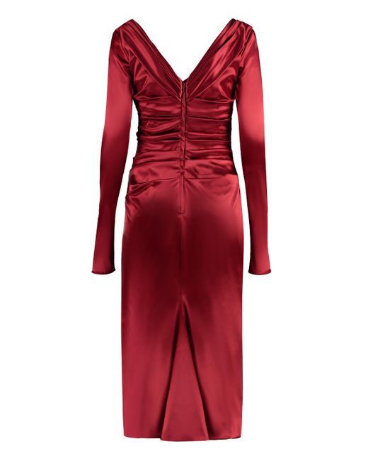 Dolce & Gabbana Red Satin Midi Dress