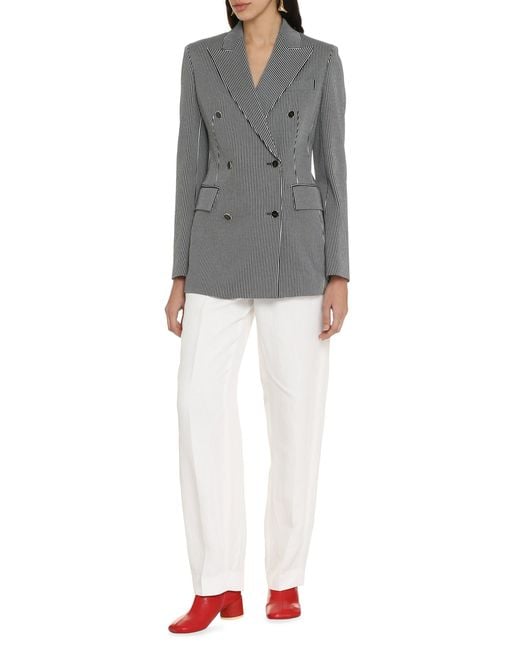 Max Mara Gray Striped Double Breasted Blazer For