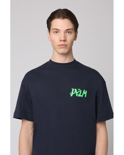 Palm Angels Blue Cotton Crew-Neck T-Shirt for men