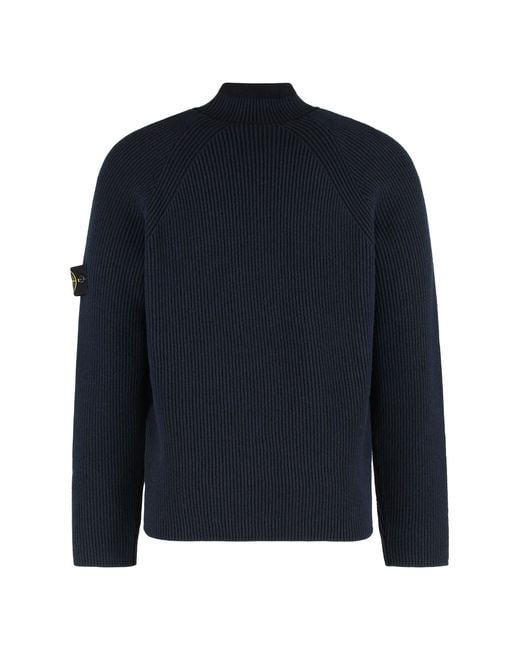 Stone Island Blue Vanisé Full Rib Rws Wool Sweater for men