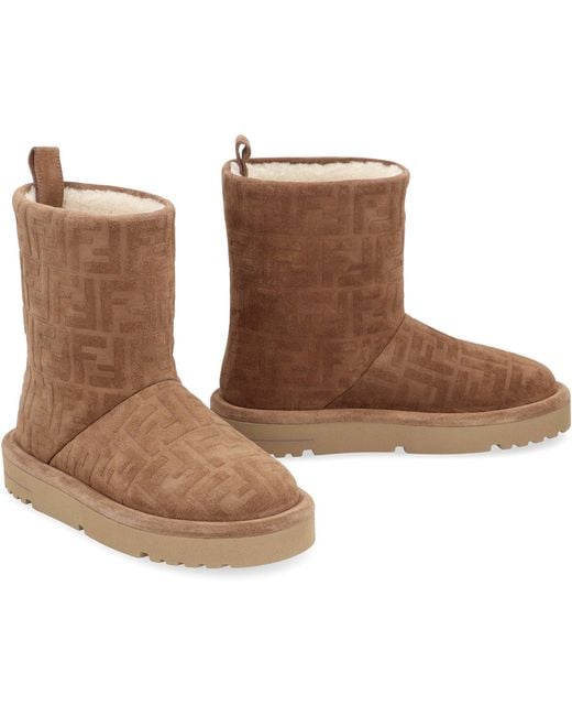 Fendi Brown Après Chic Ff Embossed Suede Boots