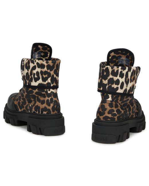Ganni Black Leopard Print Ankle Boot With Sturdy Sole