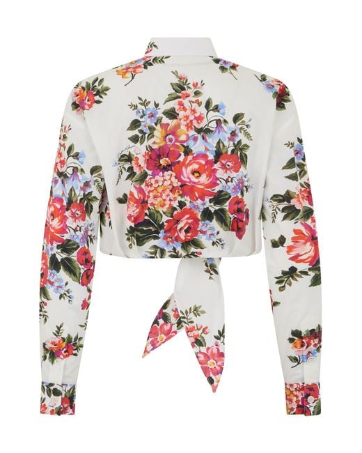 Dolce & Gabbana Red Cotton Shirt With Bouquet Of Flowers Print