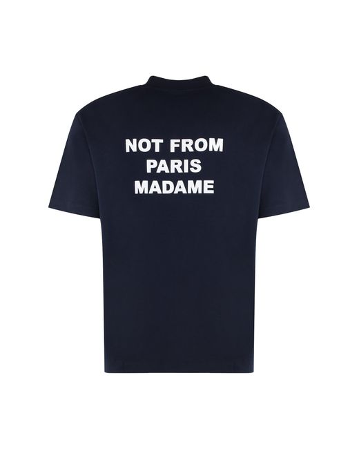 Drole de Monsieur Blue Slogan Cotton Crew-Neck T-Shirt for men