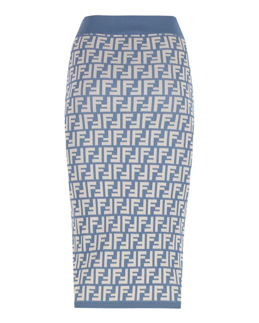 Fendi Blue Cotton Midi Skirt