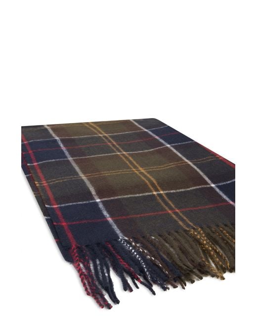 Barbour Black Checkered Scarf With Fringes