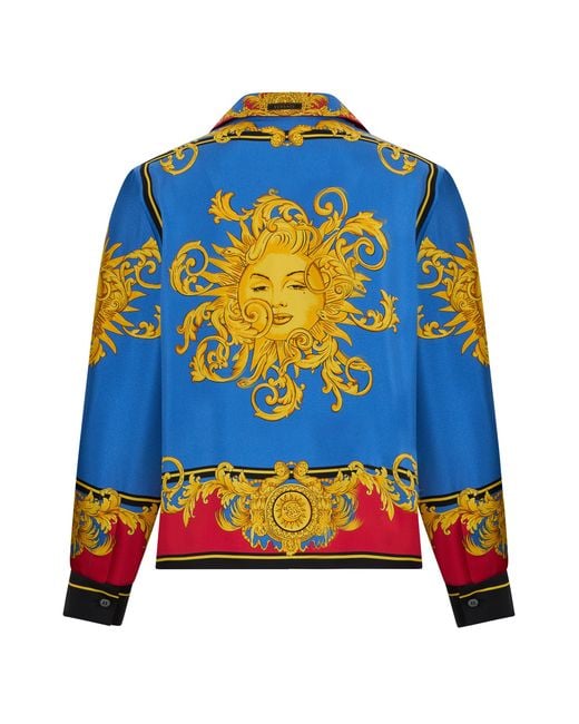 Versace Blue Silk Shirt With Print