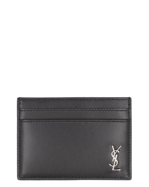 Saint Laurent Gray Tiny Cassandre Leather Card Holder for men