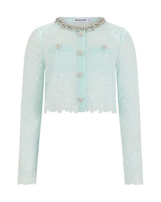 Self-Portrait Green Lace Cropped Jacket