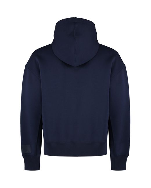 AMI Blue Cotton Hoodie With Ribbed Edges for men