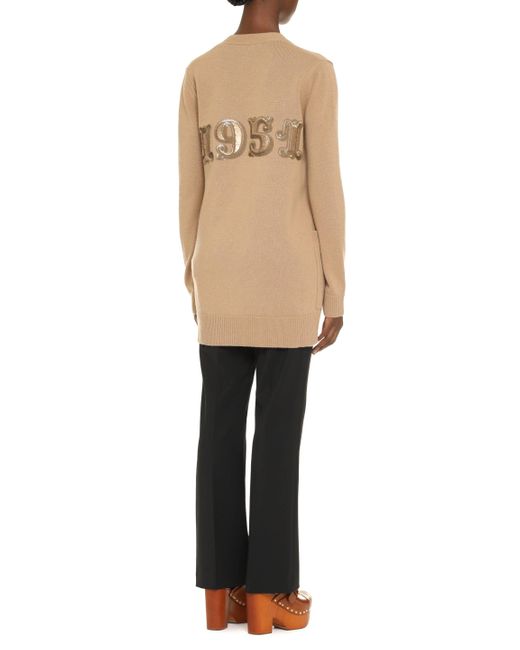 Max Mara Brown Elegantly Embroidered Wool And Cashmere Cardigan