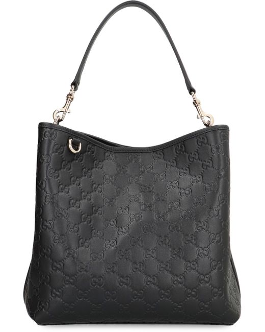 Gucci Black Gg Emblem Leather Bucket Bag