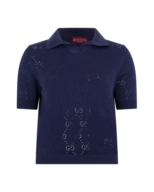 Gucci Blue Cotton Polo Monogram