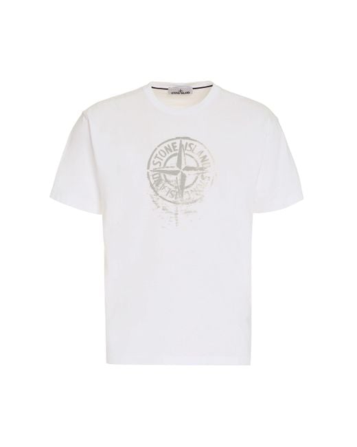 Stone Island White Cotton Crew-Neck T-Shirt for men