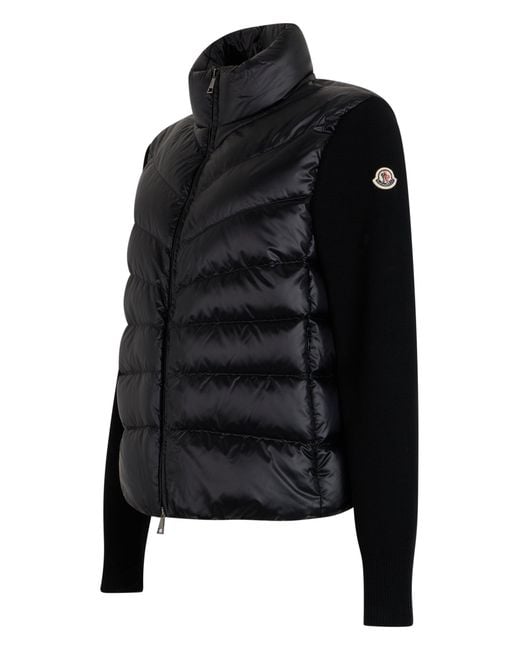 Moncler Black Padded Jacket With Knitted Sleeves
