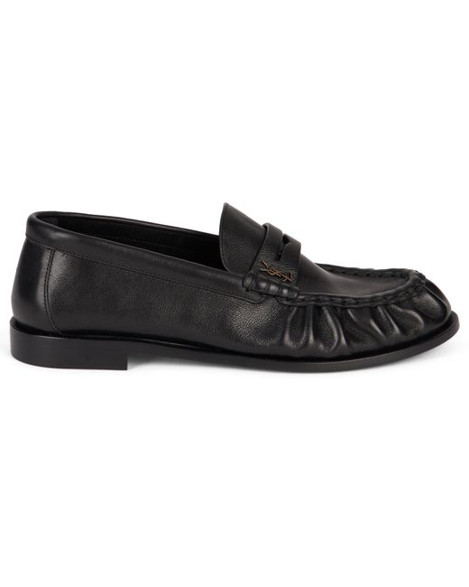 Saint Laurent Black Leather Moccasin With Logo for men