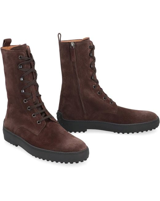 Tod's Brown Ankle Boot Winter Rubber In Suede Leather