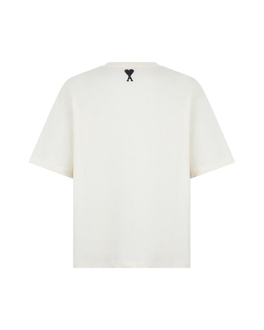 AMI White Cotton T-Shirt With Print for men