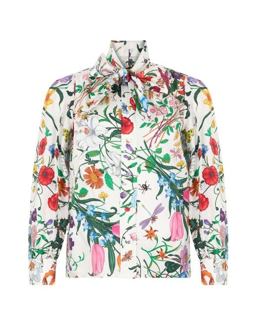 Gucci Multicolor Silk Twill Shirt With Floral Print