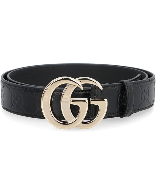 Gucci Black Leather Belt With Signature Motif