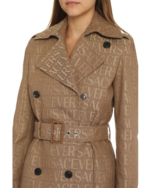 Versace Natural Allover Double-Breasted Trench Jacket