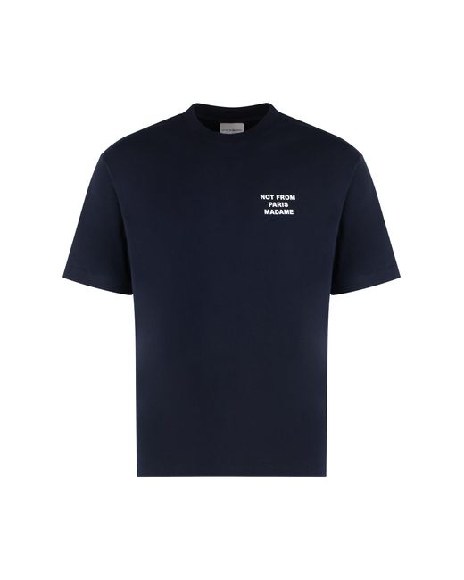 Drole de Monsieur Blue Slogan Cotton Crew-Neck T-Shirt for men