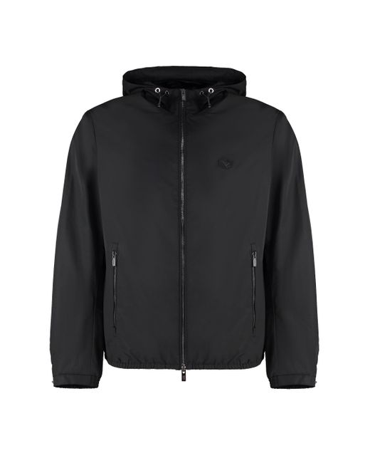 Emporio Armani Black Hooded Nylon Jacket for men