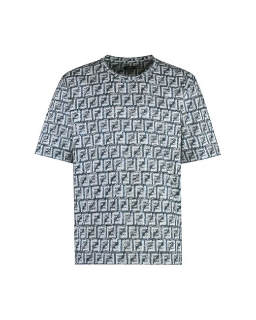 T-shirt girocollo in cotone di Fendi in Blue da Uomo
