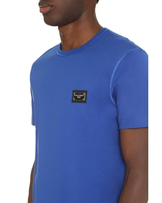 Dolce & Gabbana Blue Cotton Crew-Neck T-Shirt for men