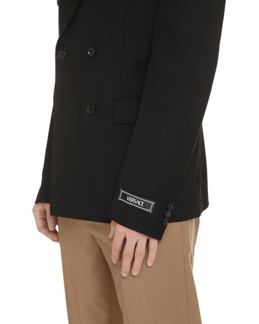 Versace Black Double-breasted Wool Blazer for men