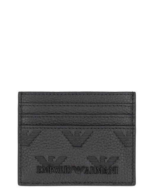 EA7 Gray Leather Credit Card Case for men