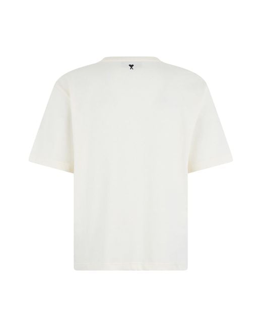 AMI White Cotton T-Shirt With Print for men