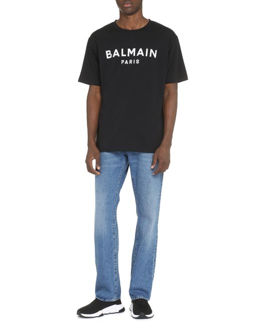 Balmain Black Logo Cotton T-shirt for men