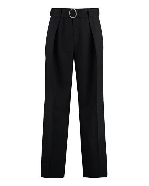 Jil Sander Black Wide Pleated Wool Trousers With Waist Belt for men