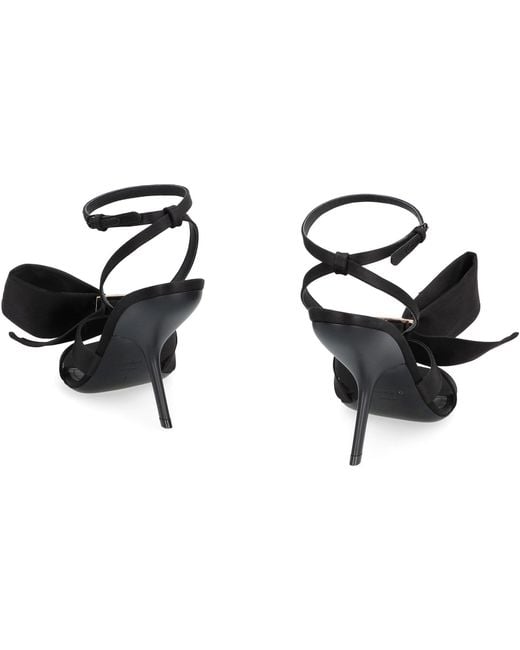 Ferragamo Black Helena Bow Satin Stiletto Sandals