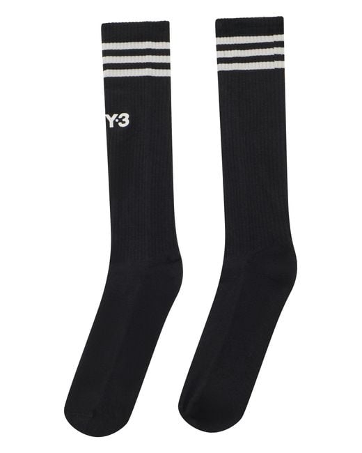 Y-3 Black Knee-High Socks With Stripes for men