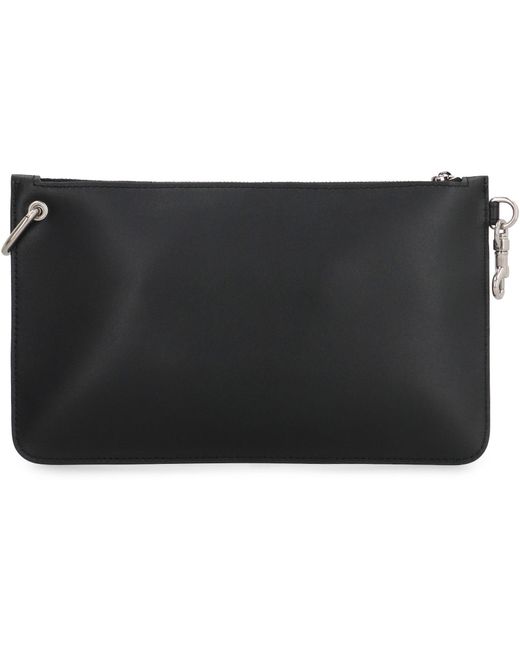 Dolce & Gabbana Black Premium Leather Flat Pouch Handbag for men