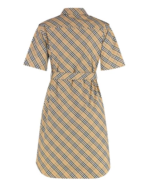 Burberry Natural Checked Cotton Shirtdress With Coordinated Waist Belt