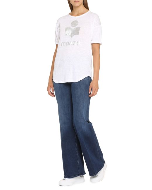 Isabel Marant White Linen Zewel T-Shirt With Logo