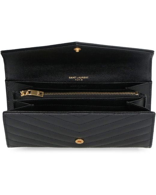 Saint Laurent Black Cassandre Quilted Leather Wallet